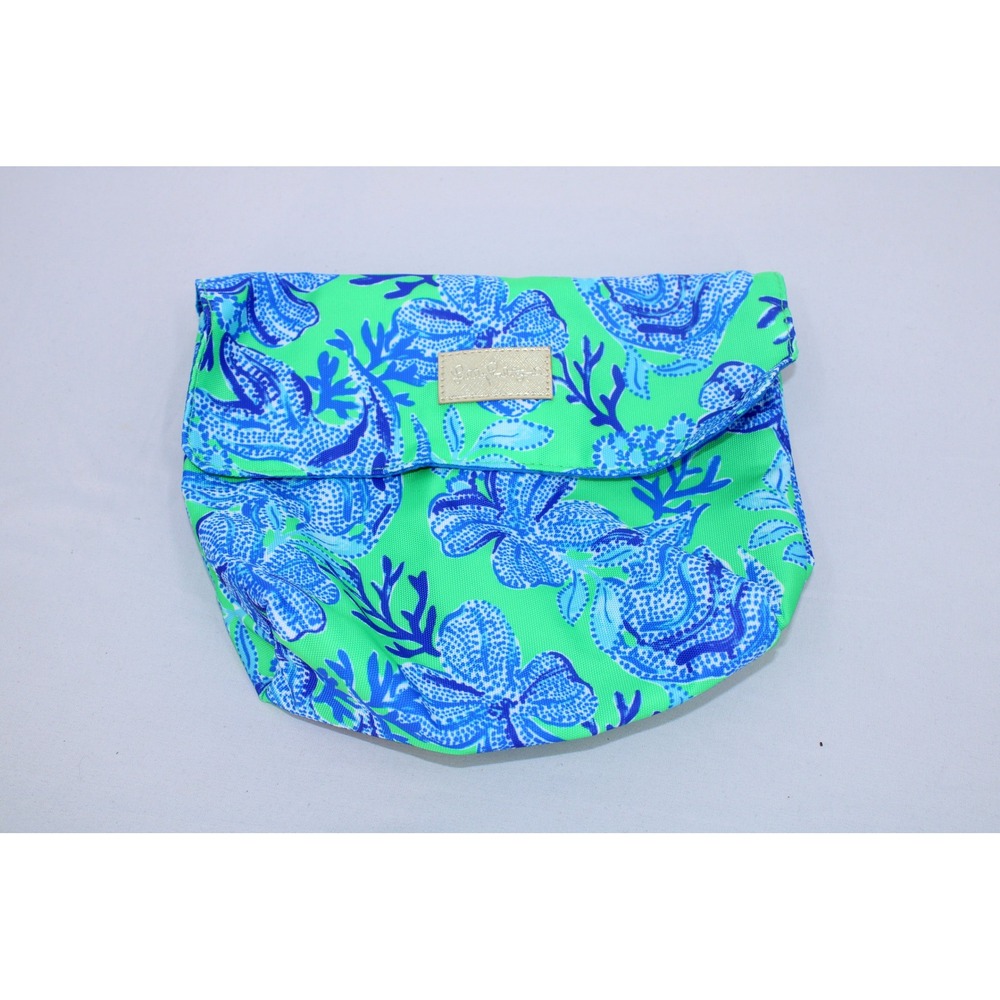 Lilly Pulitzer Green Blue Floral Coral Cosmetic Bag Travel Pouch Magnetic Snap